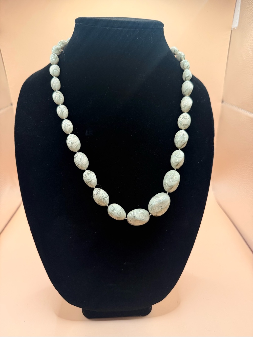 Vintage Silver-Tone Etched Bead Necklace - Women's Jewelry